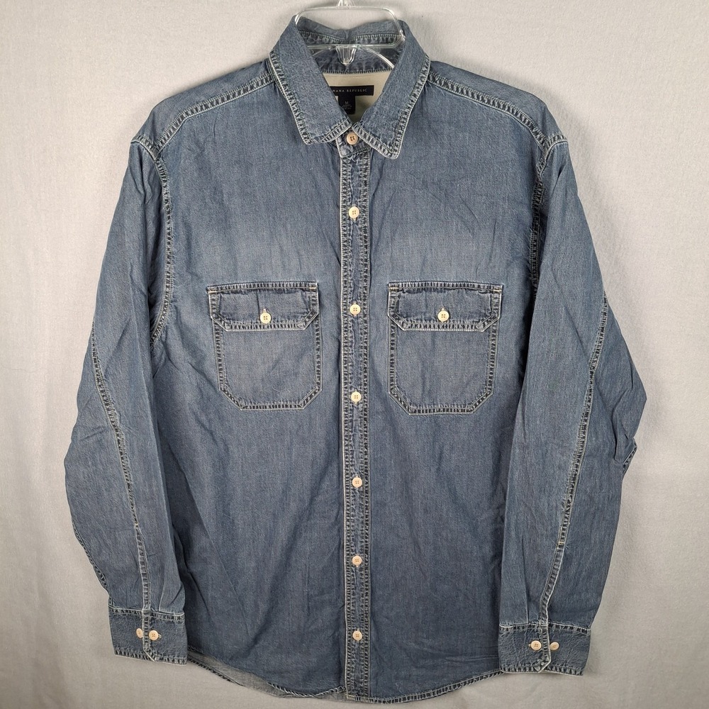 Vintage Banana Republic Denim Shirt‎ M Blue Contrast Cuffs Double Pocket Cotton